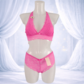 Ensemble dentelle rose Fuchsia sans armatures