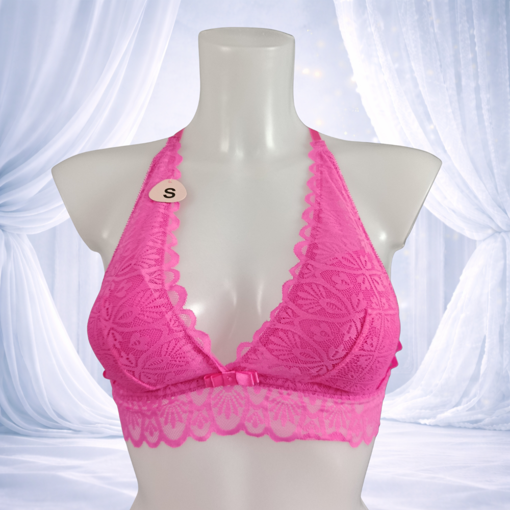 Ensemble dentelle rose Fuchsia sans armatures