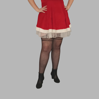 Collant porte jerretelle résille effet bas à strass