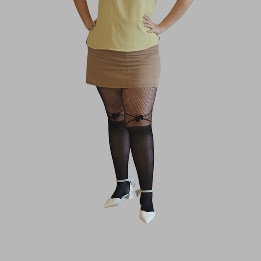 Collant resille effet bas avec nœud