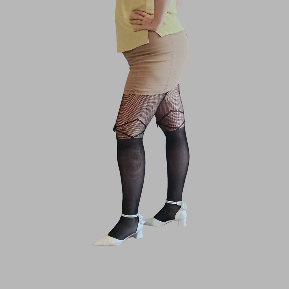 Collant resille effet bas avec nœud