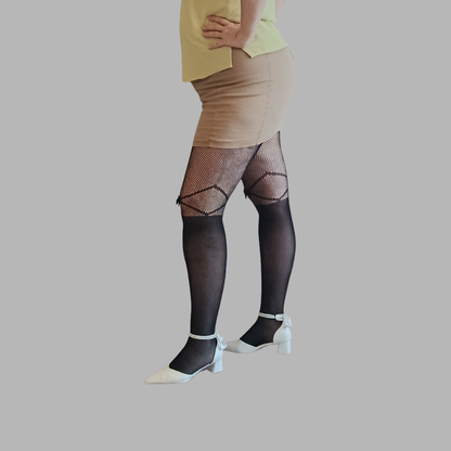Collant resille effet bas avec nœud