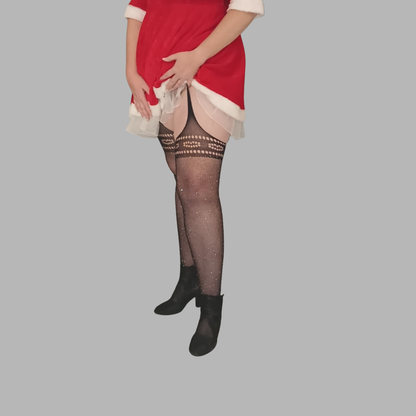 Collant porte jerretelle résille effet bas à strass