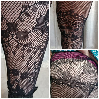 Collant résille fleur