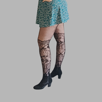 Collant résille fleur