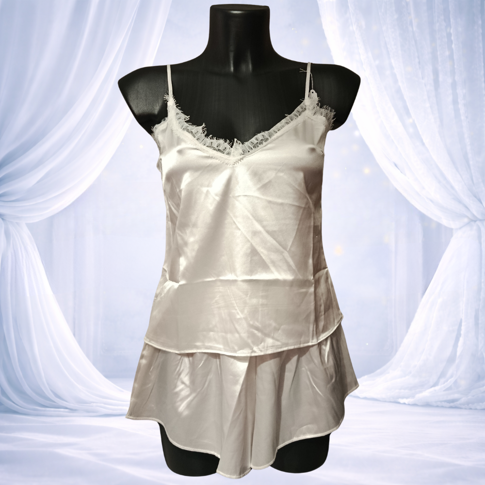 Ensemble pyjama short satin blanc