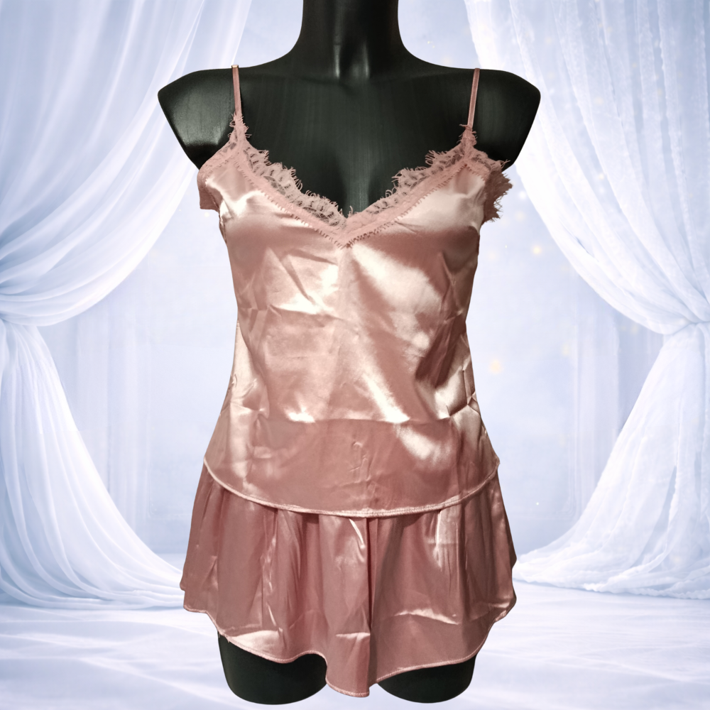 Ensemble pyjama short satin rose