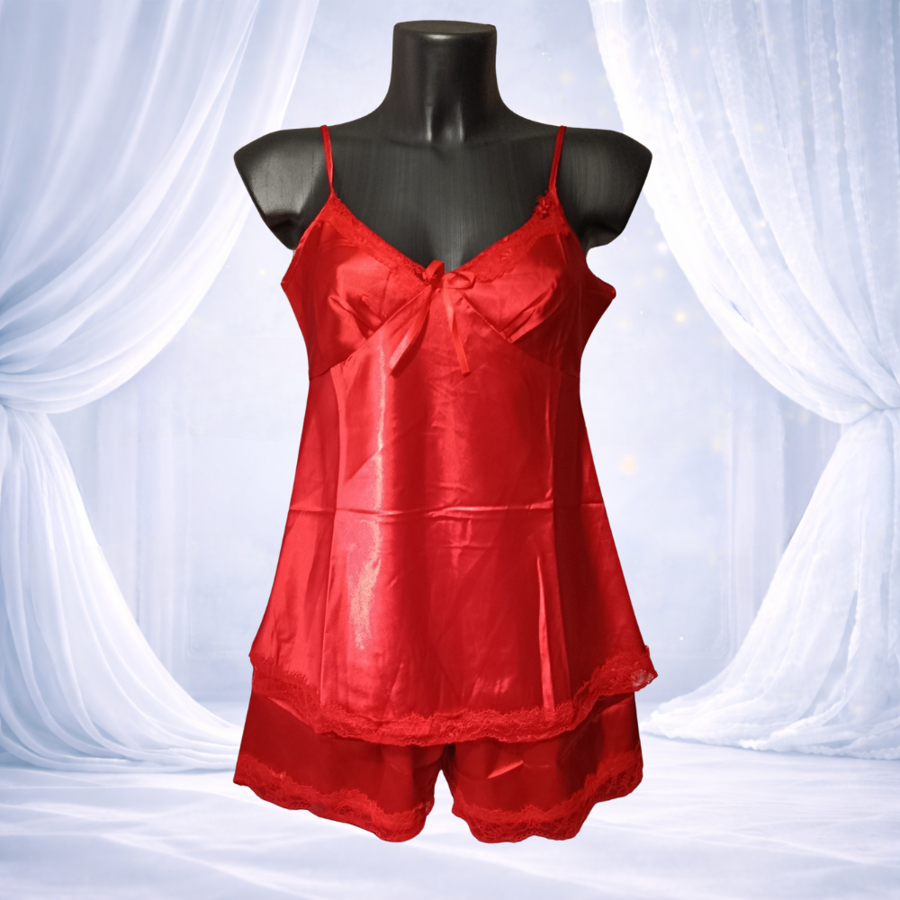 Ensemble pyjama short satin rouge