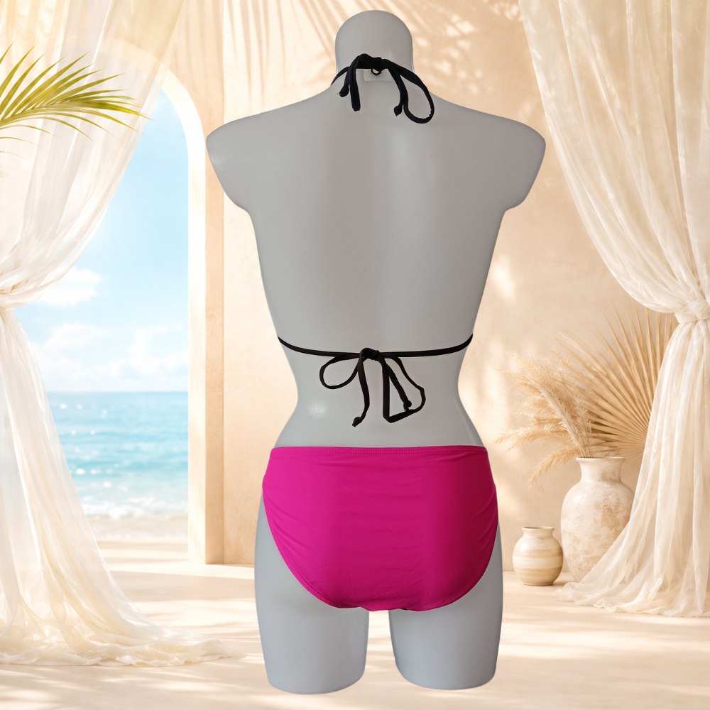 Bikini noir et fuchsia brodé