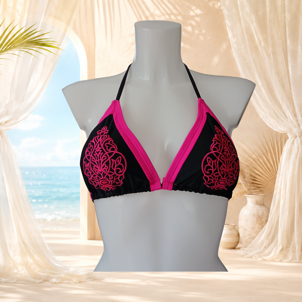 Bikini noir et fuchsia brodé