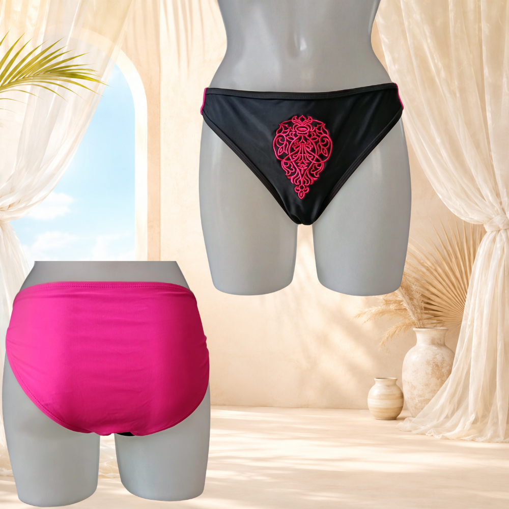 Bikini noir et fuchsia brodé
