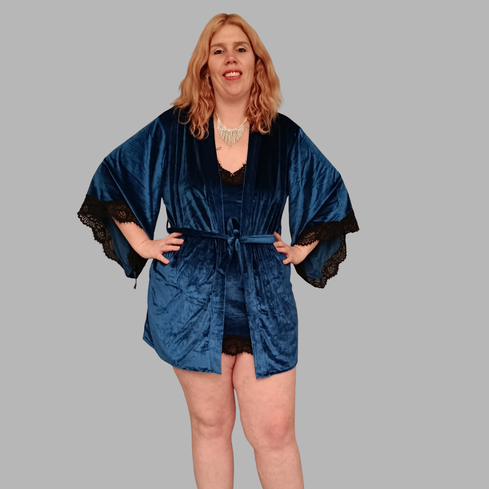 Ensemble Nuisette et Kimono en velours bleu