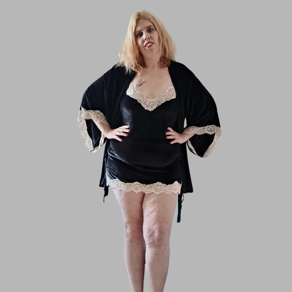 Ensemble Nuisette et Kimono en velours noir