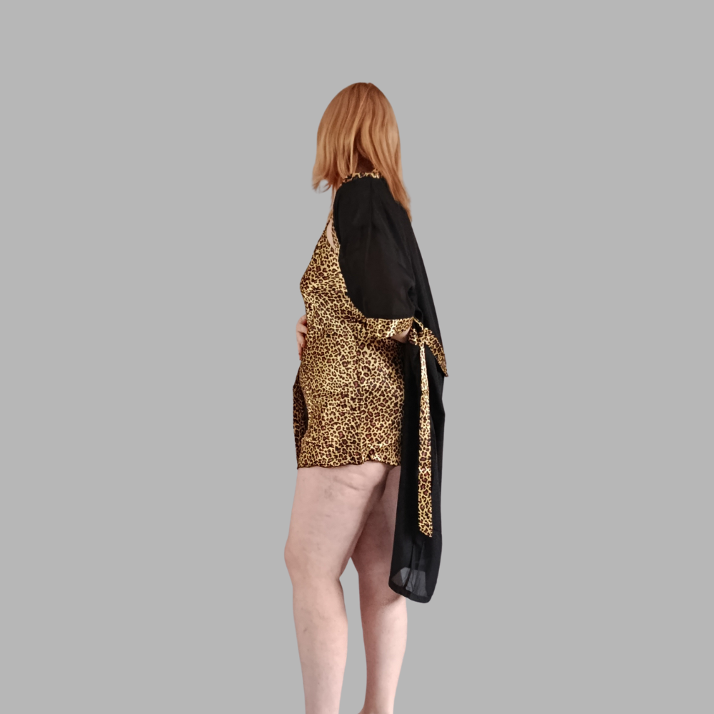 Ensemble kimono et nuisette en satin léopard