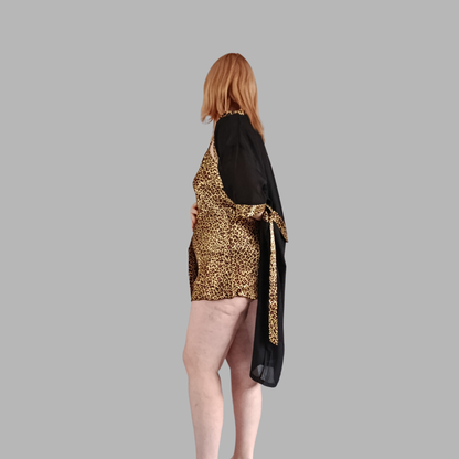 Ensemble kimono et nuisette en satin léopard