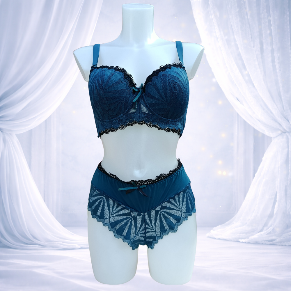 Ensemble soutien-gorge et culotte vert foncé en dentelle