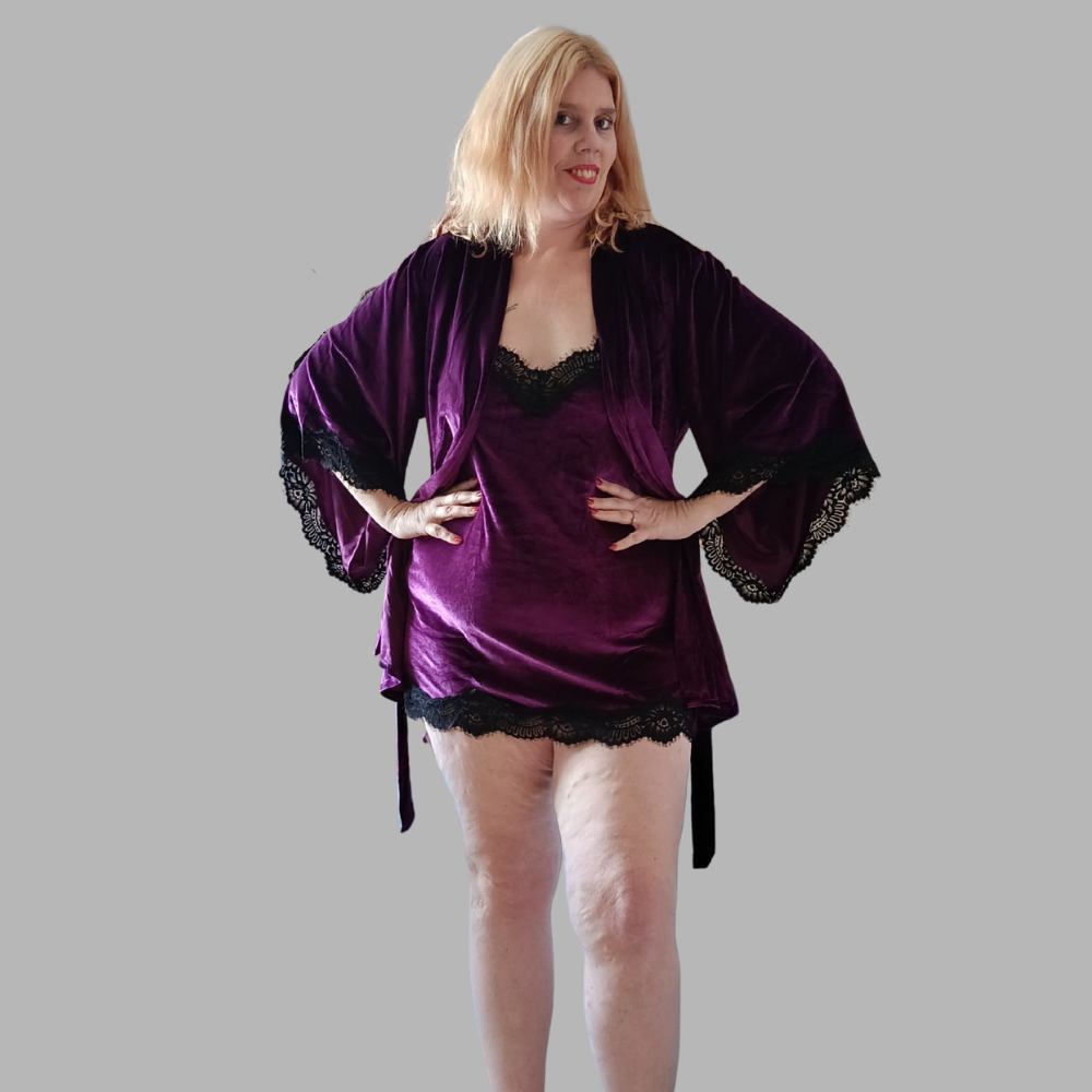 Ensemble Nuisette et Kimono en velours violet
