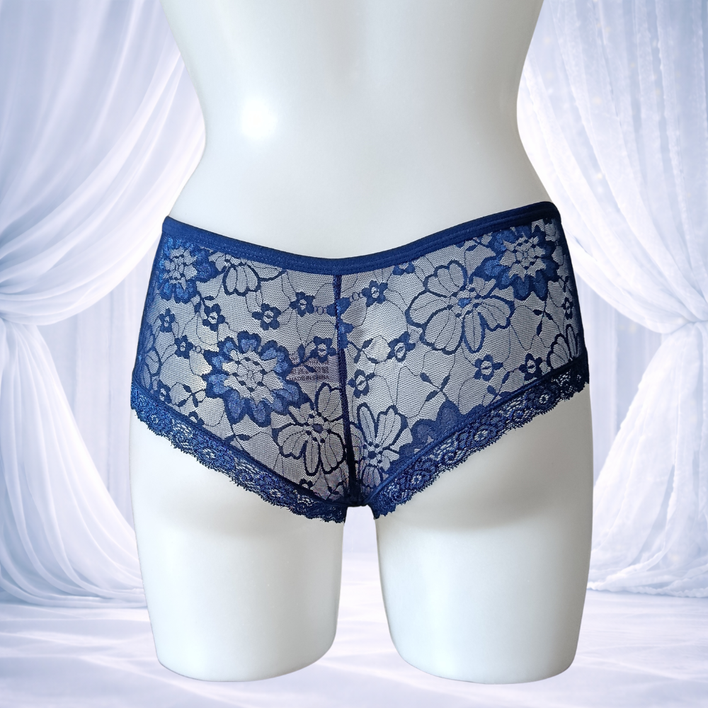 Shorty H & Nathalie en dentelle bleu profond