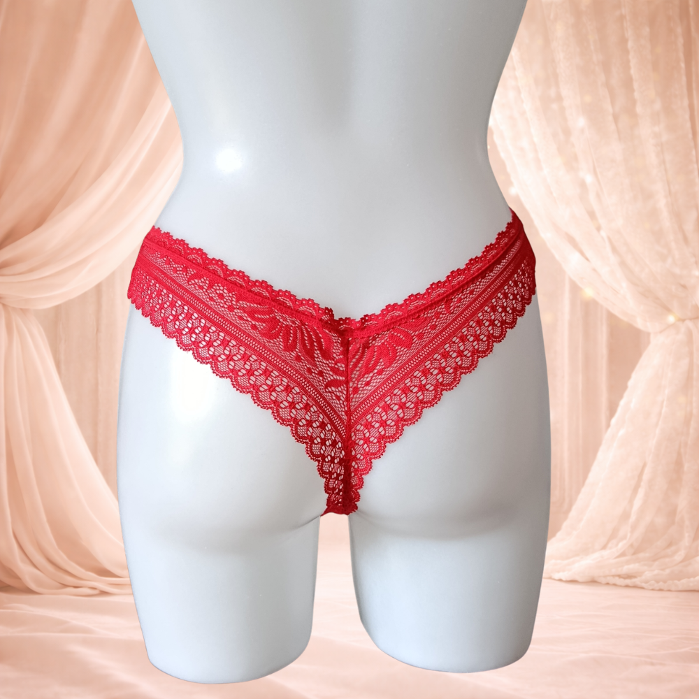 String H & Nathalie – satin & dentelle rouge