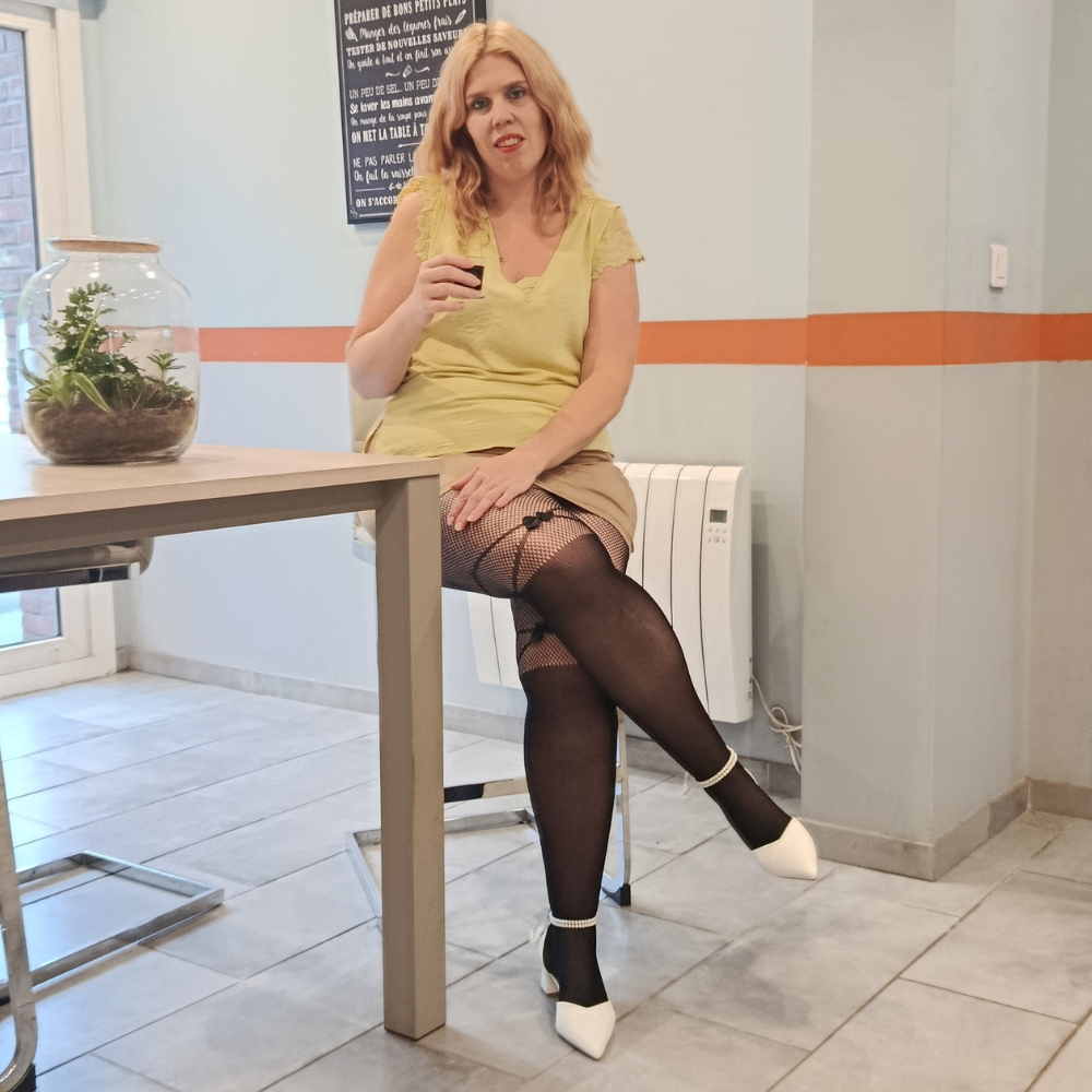 Collant resille effet chaussette avec nœud