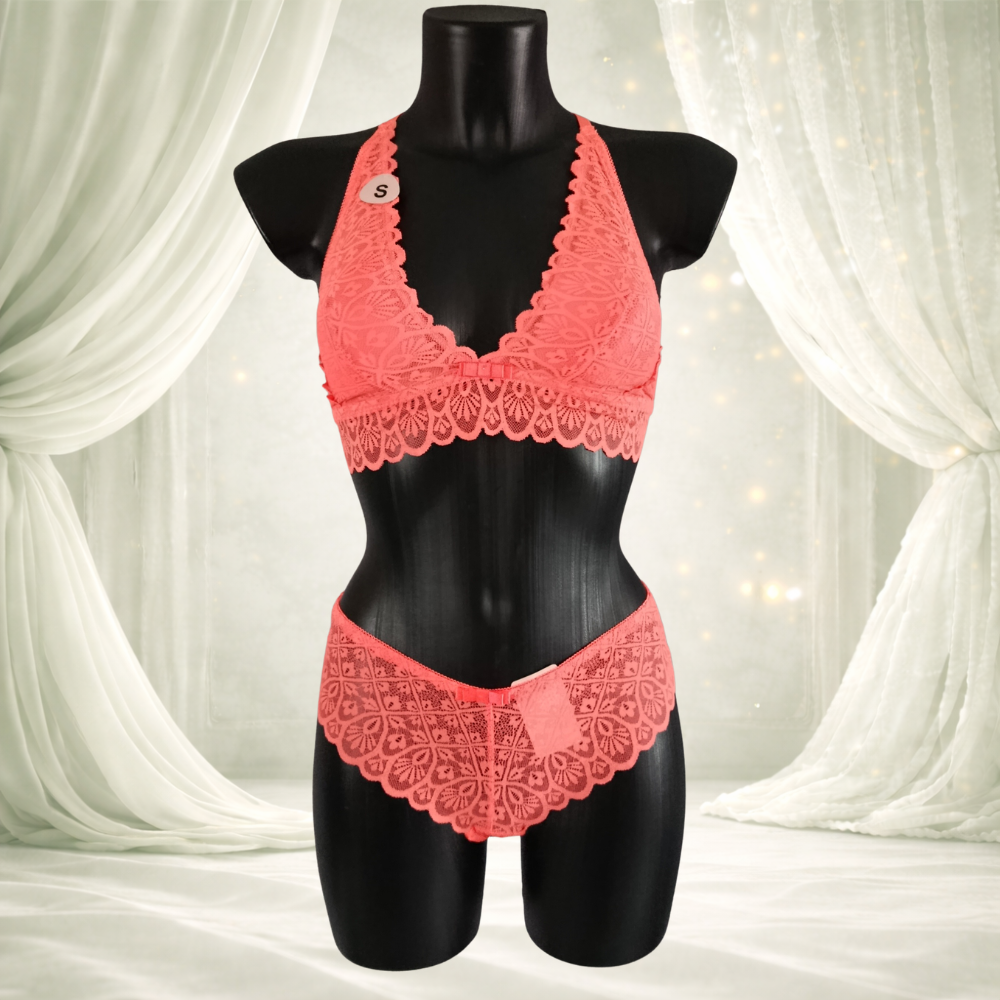 Ensemble dentelle corail sans armatures