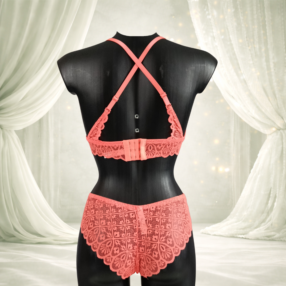 Ensemble dentelle corail sans armatures