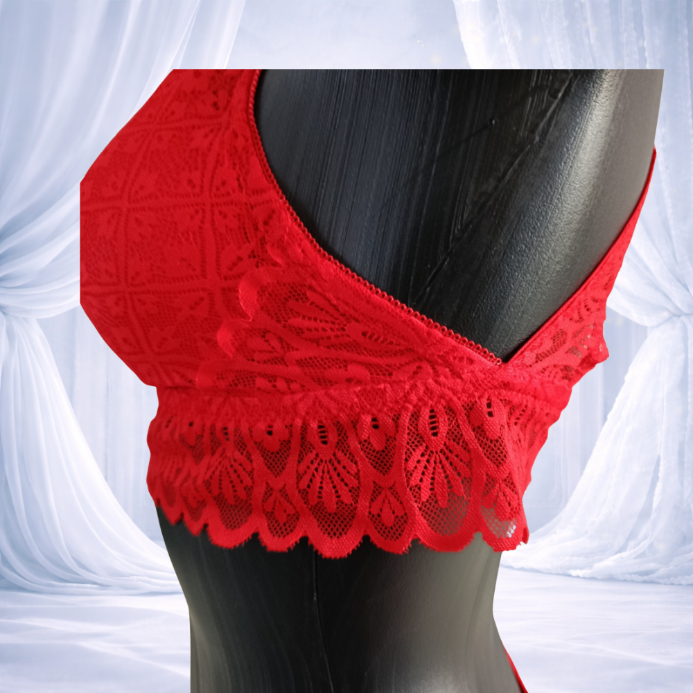 Ensemble rouge dentelle sans armatures dos c