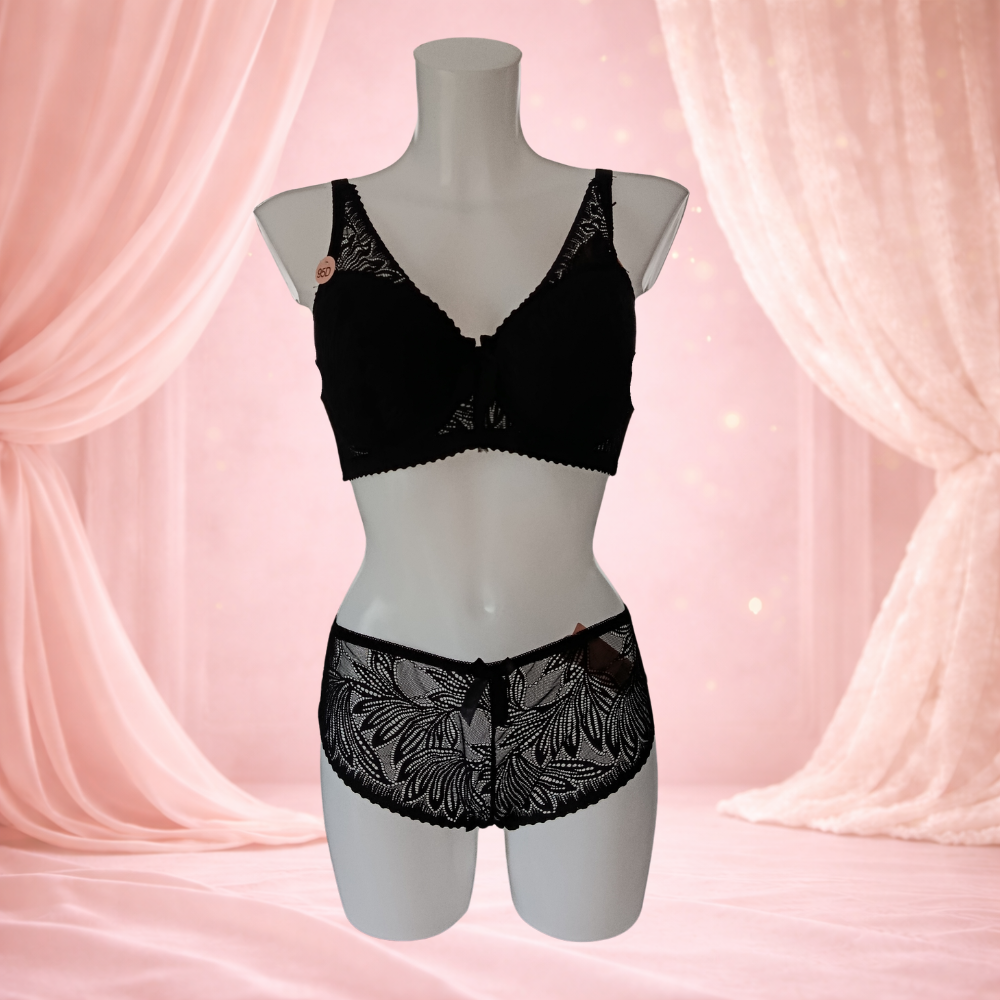 Ensemble noir en dentelle avec armatures – Spécial bonnet D