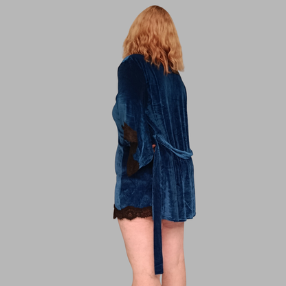 Ensemble Nuisette et Kimono en velours bleu