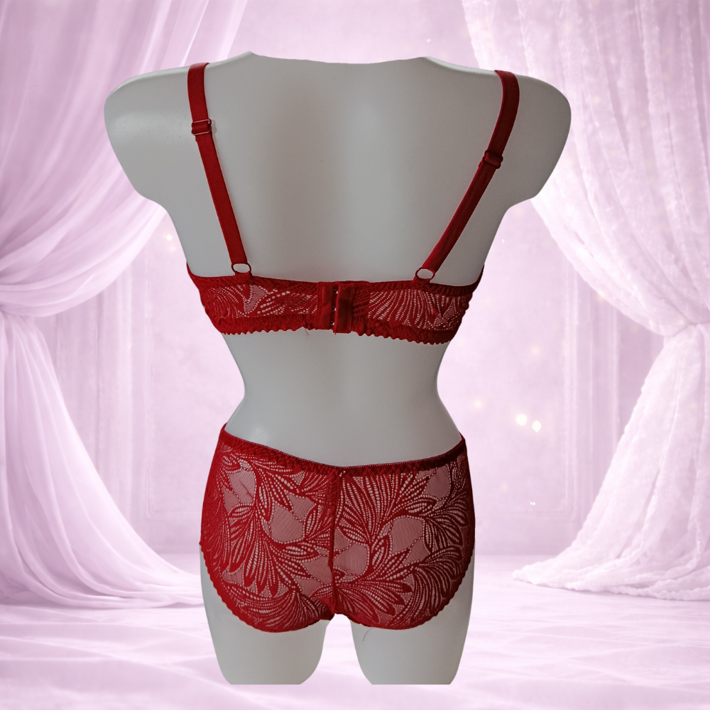 Ensemble rouge en dentelle avec armatures – Spécial bonnet D