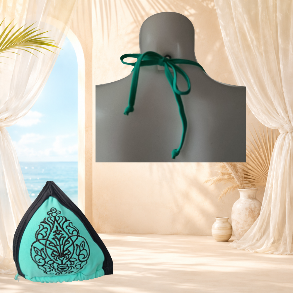 Bikini turquoise brodé