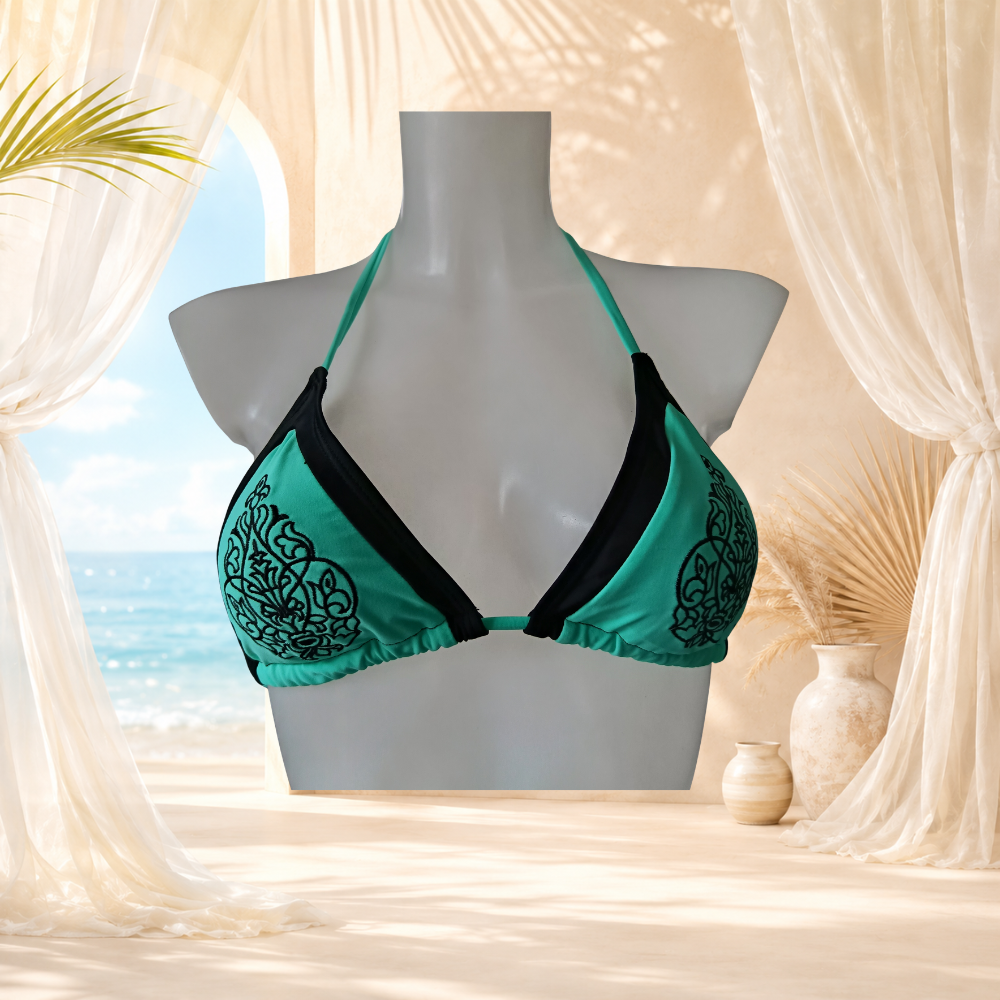 Bikini turquoise brodé