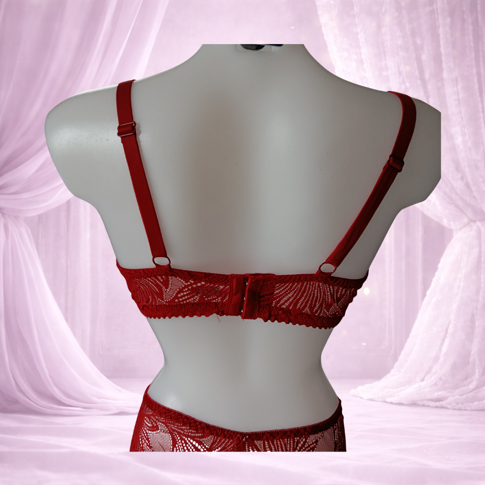 Ensemble rouge en dentelle avec armatures – Spécial bonnet D