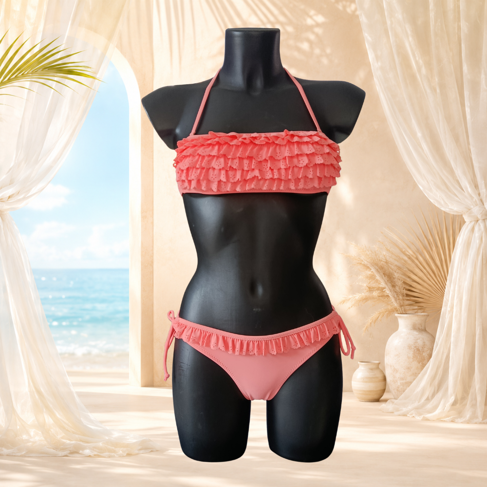 Bikini corail à volants