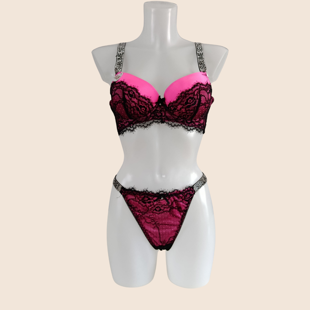 Ensemble fuchsia push up avec strass