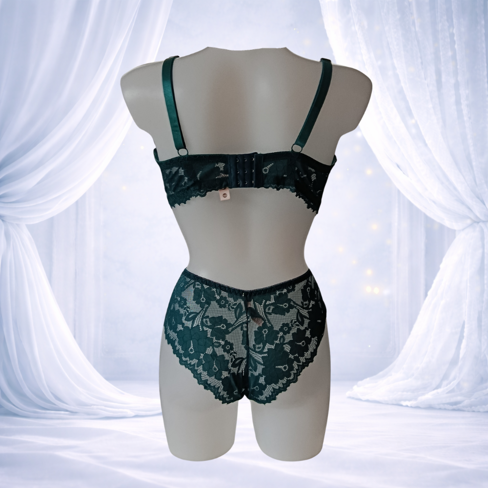 Ensemble vert émeraude en dentelle avec armatures – Spécial bonnet D