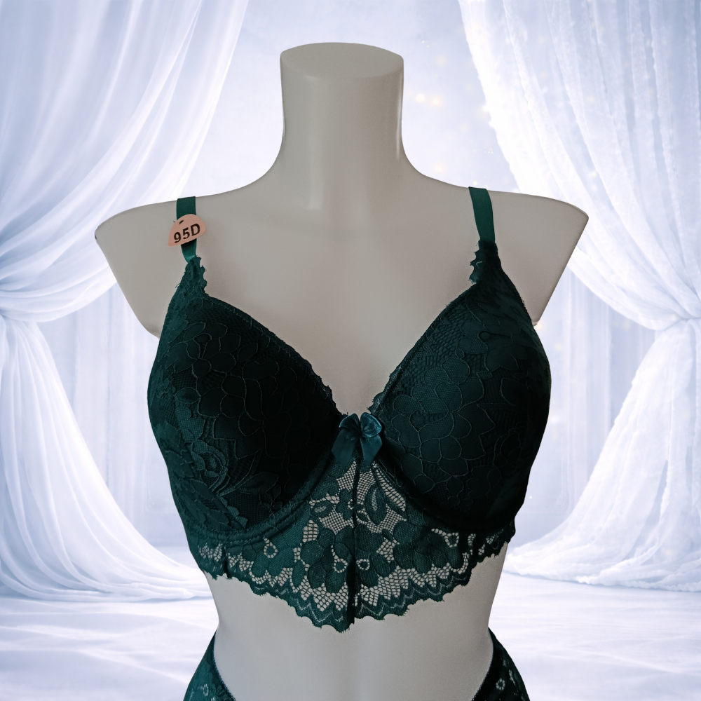 Ensemble vert émeraude en dentelle avec armatures – Spécial bonnet D