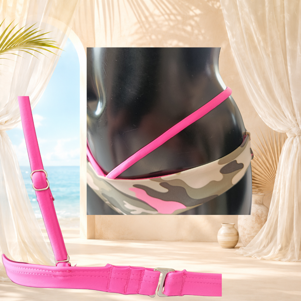 Bikini camouflage kaki et rose fluo