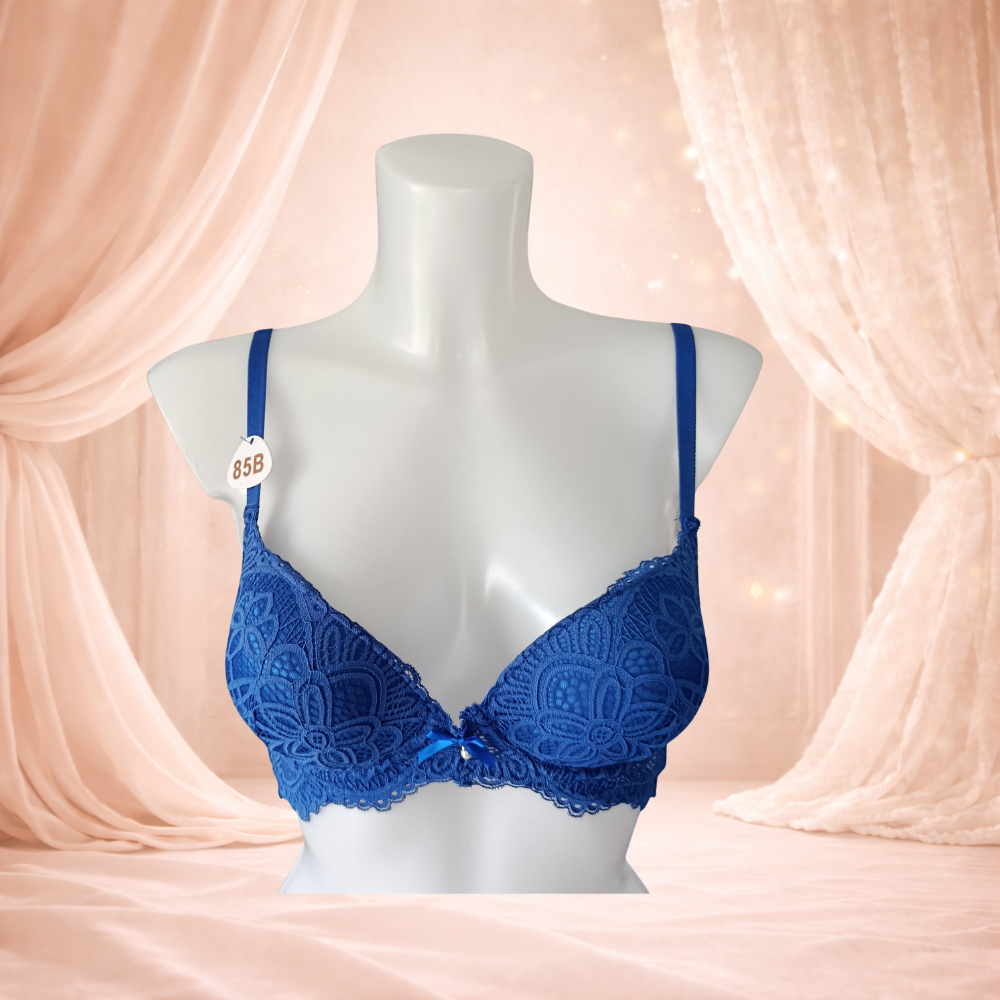 Ensemble bleu push-up en dentelle