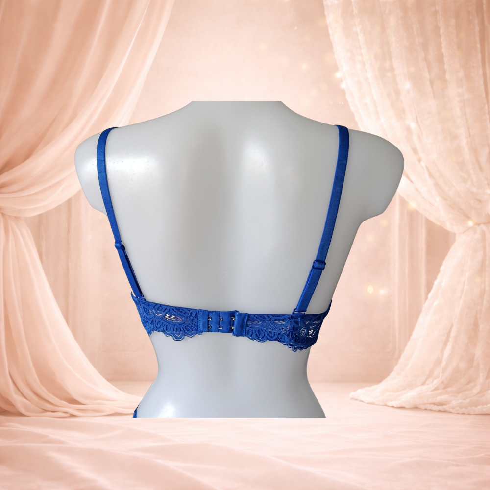 Ensemble bleu push-up en dentelle