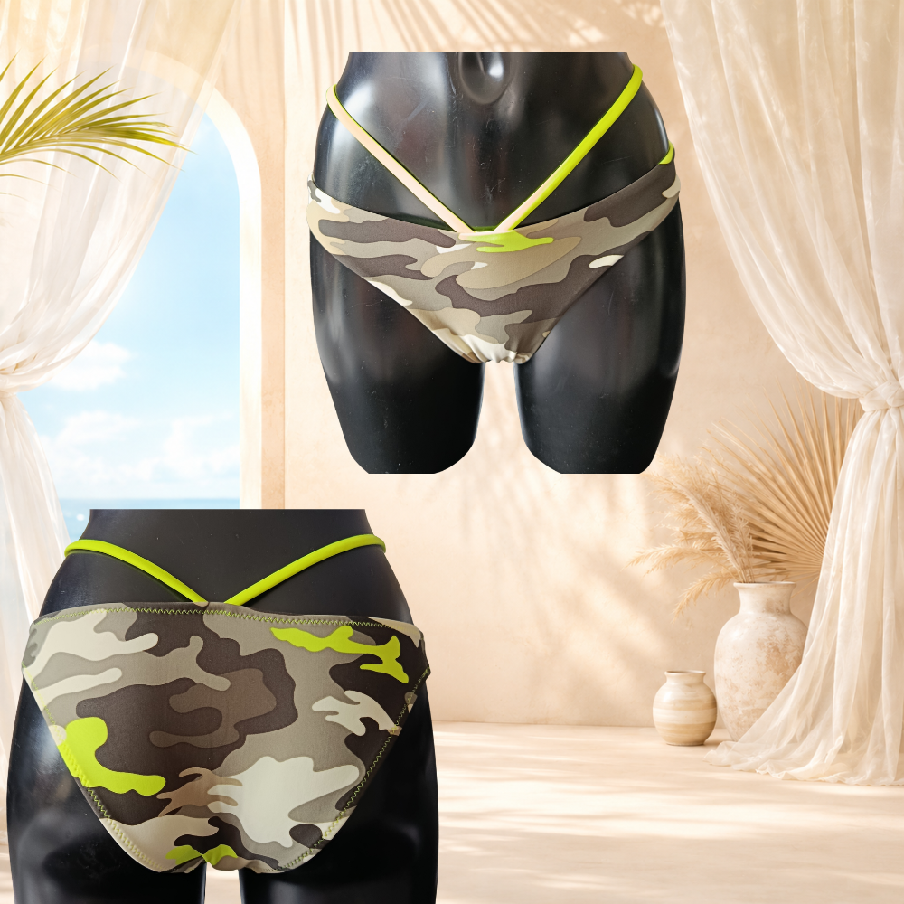 Bikini camouflage kaki et jaune fluo