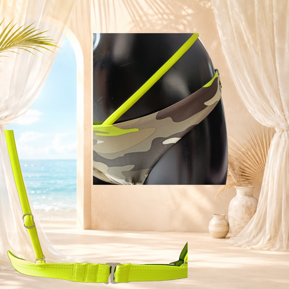 Bikini camouflage kaki et jaune fluo