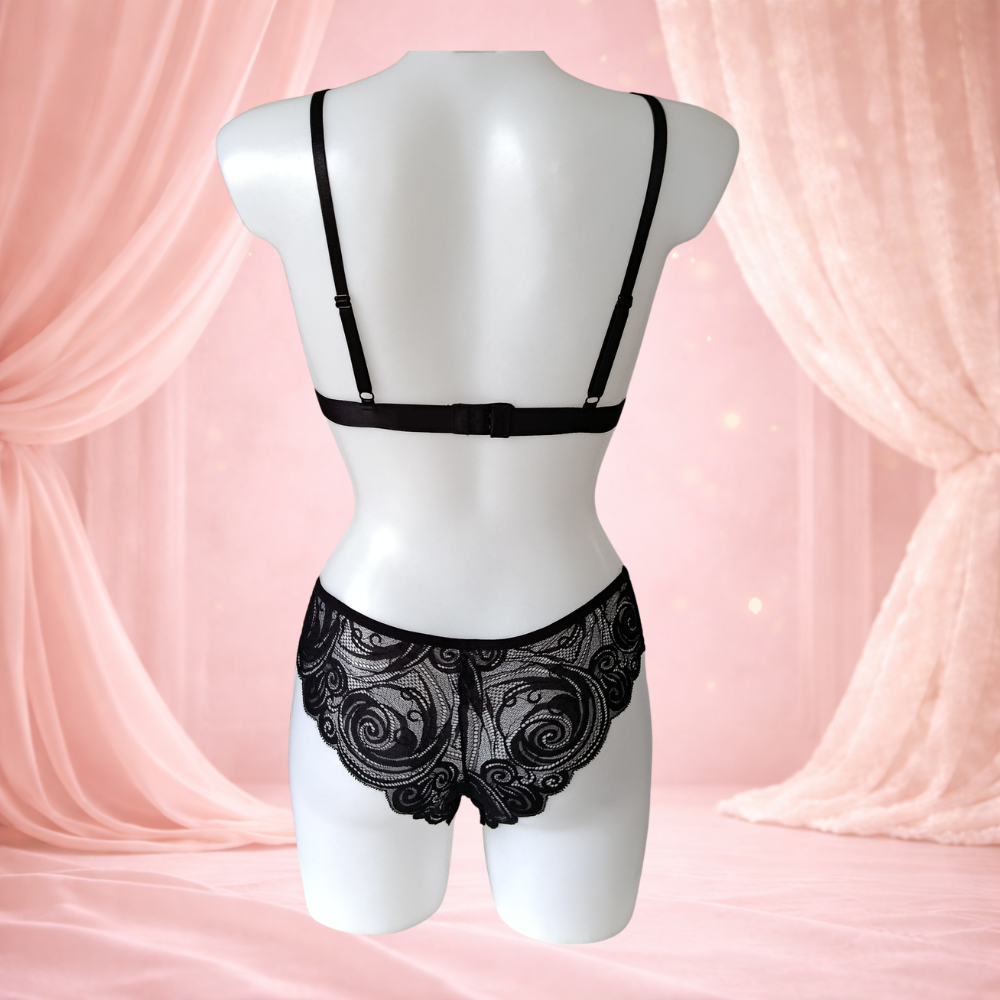 Ensemble noir bandeau en dentelle – motif spirale