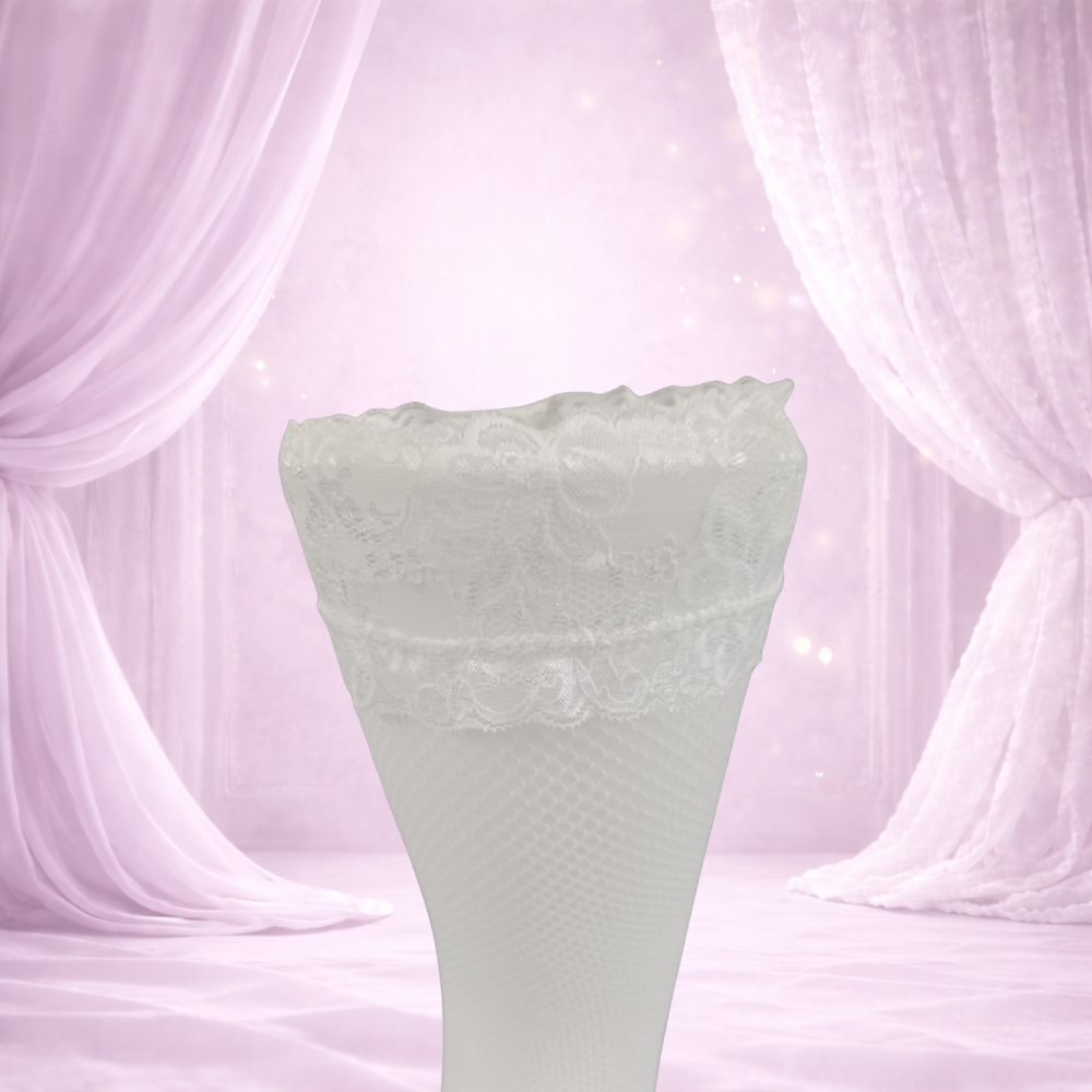 Bas auto fixant en resille blanc avec motif fleur