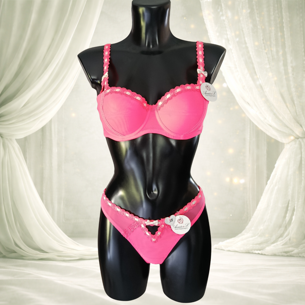 Ensemble 2 pièces – nœuds délicats & string assorti Rose