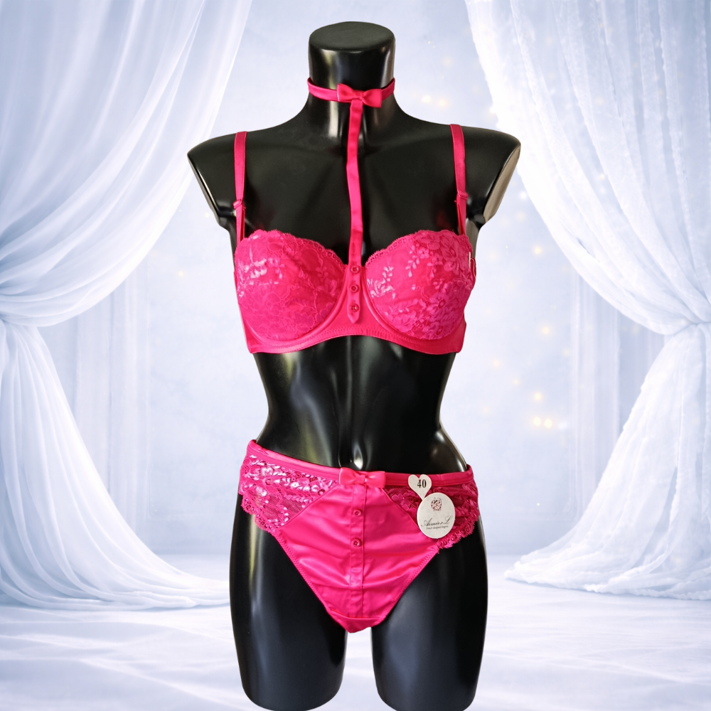 Ensemble 3 pièces rose fushia - satin