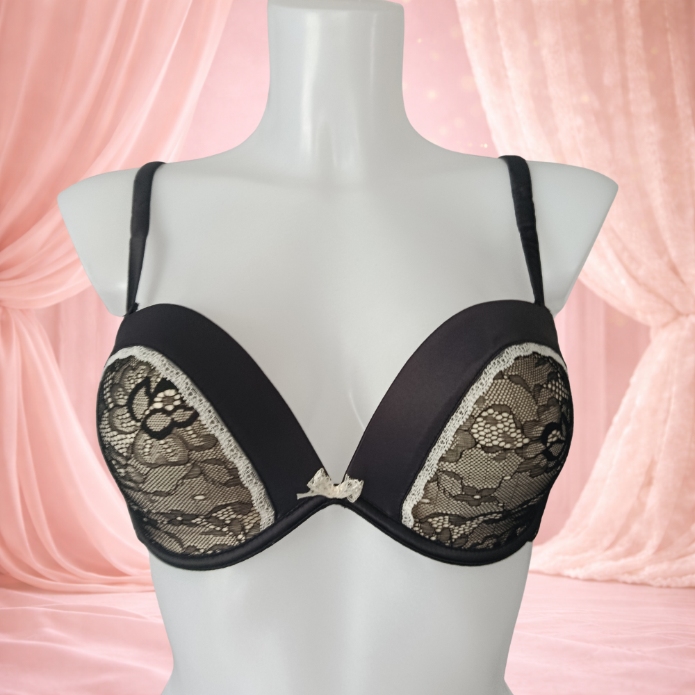 Ensemble 2 pièces push-up noir et écru – satin & dentelle